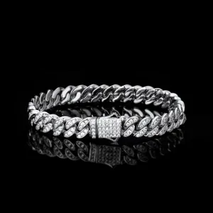KRKC 8mm Iced Out Cuban Link Bracelet in White Gold/Rose Gold for Women