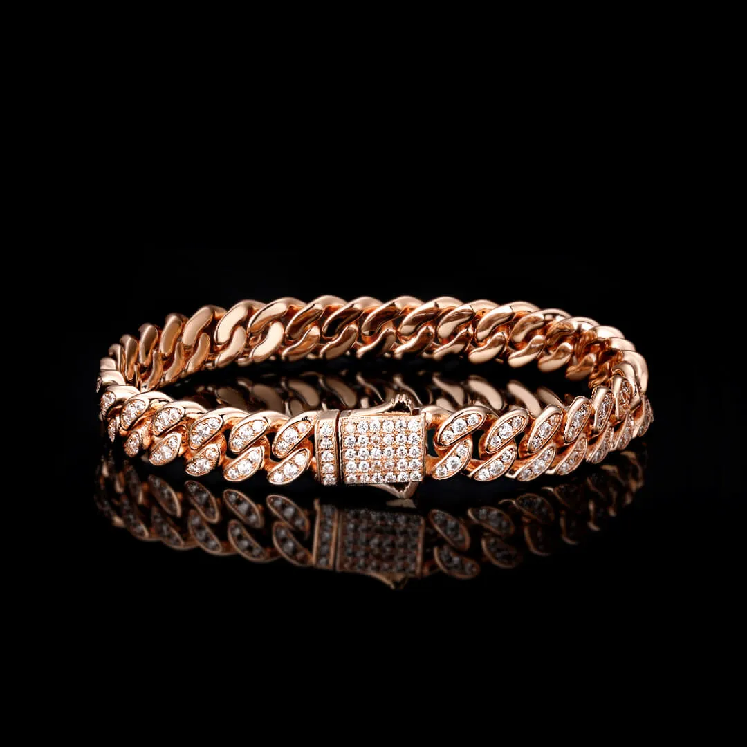 KRKC 8mm Iced Out Cuban Link Bracelet in White Gold/Rose Gold for Women