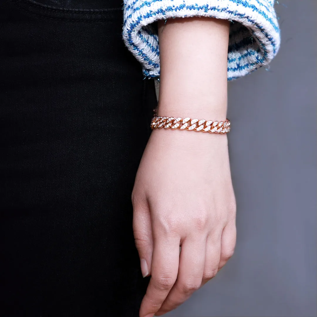 KRKC 8mm Iced Out Cuban Link Bracelet in White Gold/Rose Gold for Women