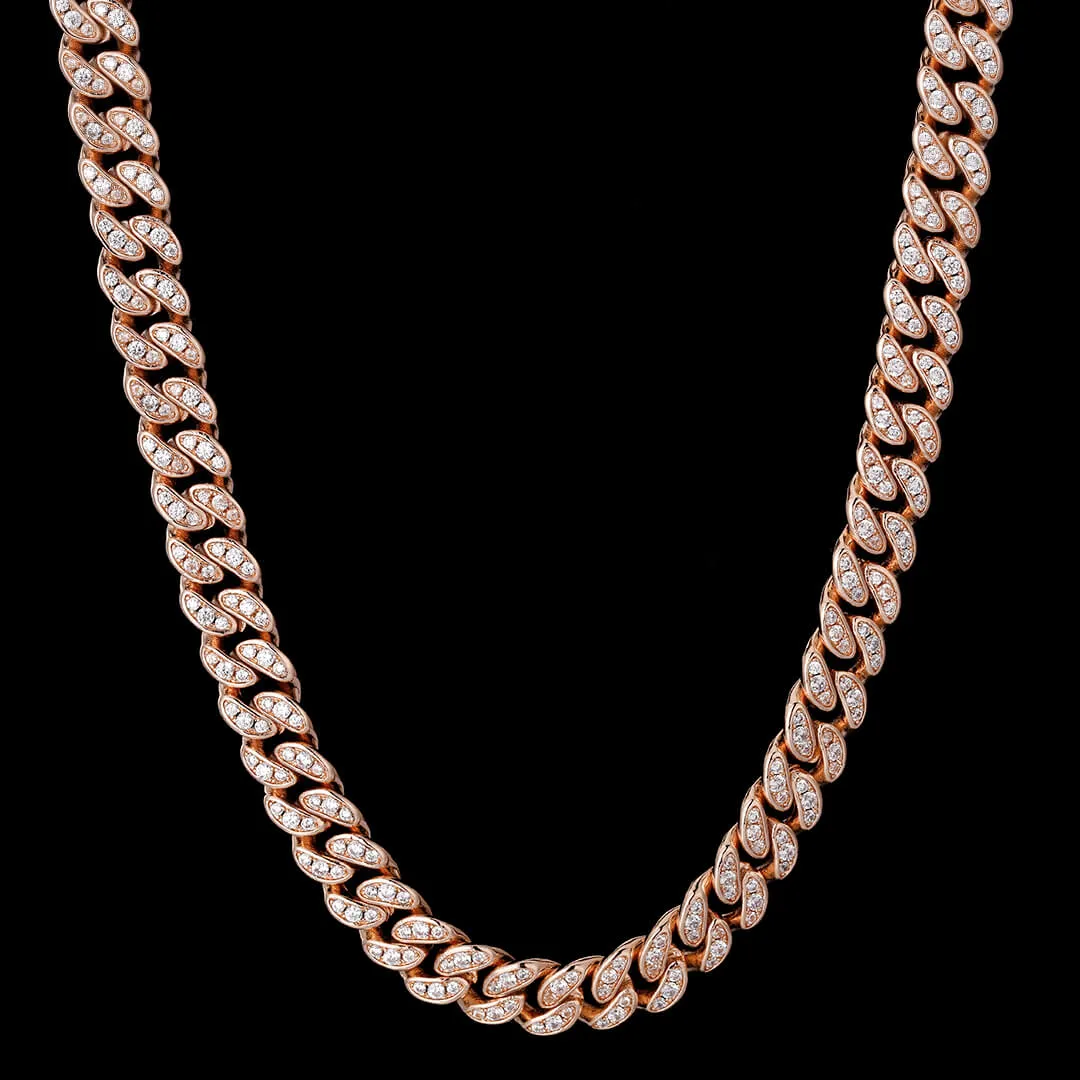 KRKC 8mm Iced Out Cuban Link Chain in White Gold/Rose Gold for Women