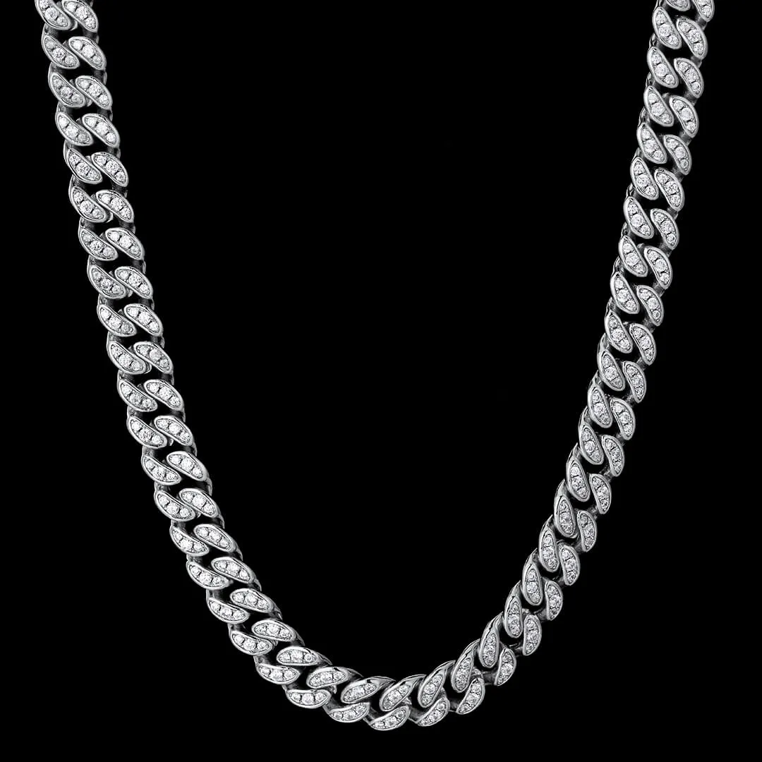 KRKC 8mm Iced Out Cuban Link Chain in White Gold/Rose Gold for Women