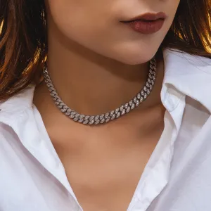 KRKC 8mm Iced Out Cuban Link Chain in White Gold/Rose Gold for Women