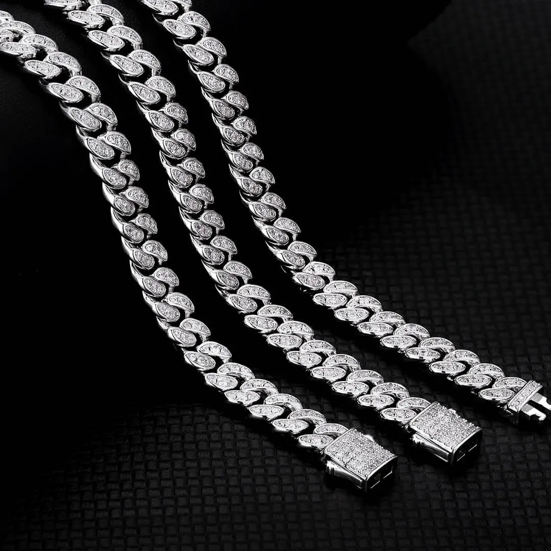 KRKC 8mm Iced Out Cuban Link Chain in White Gold/Rose Gold for Women