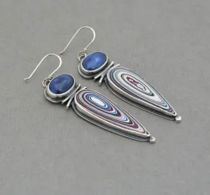 Kyanite and Fordite Dangle Earrings.