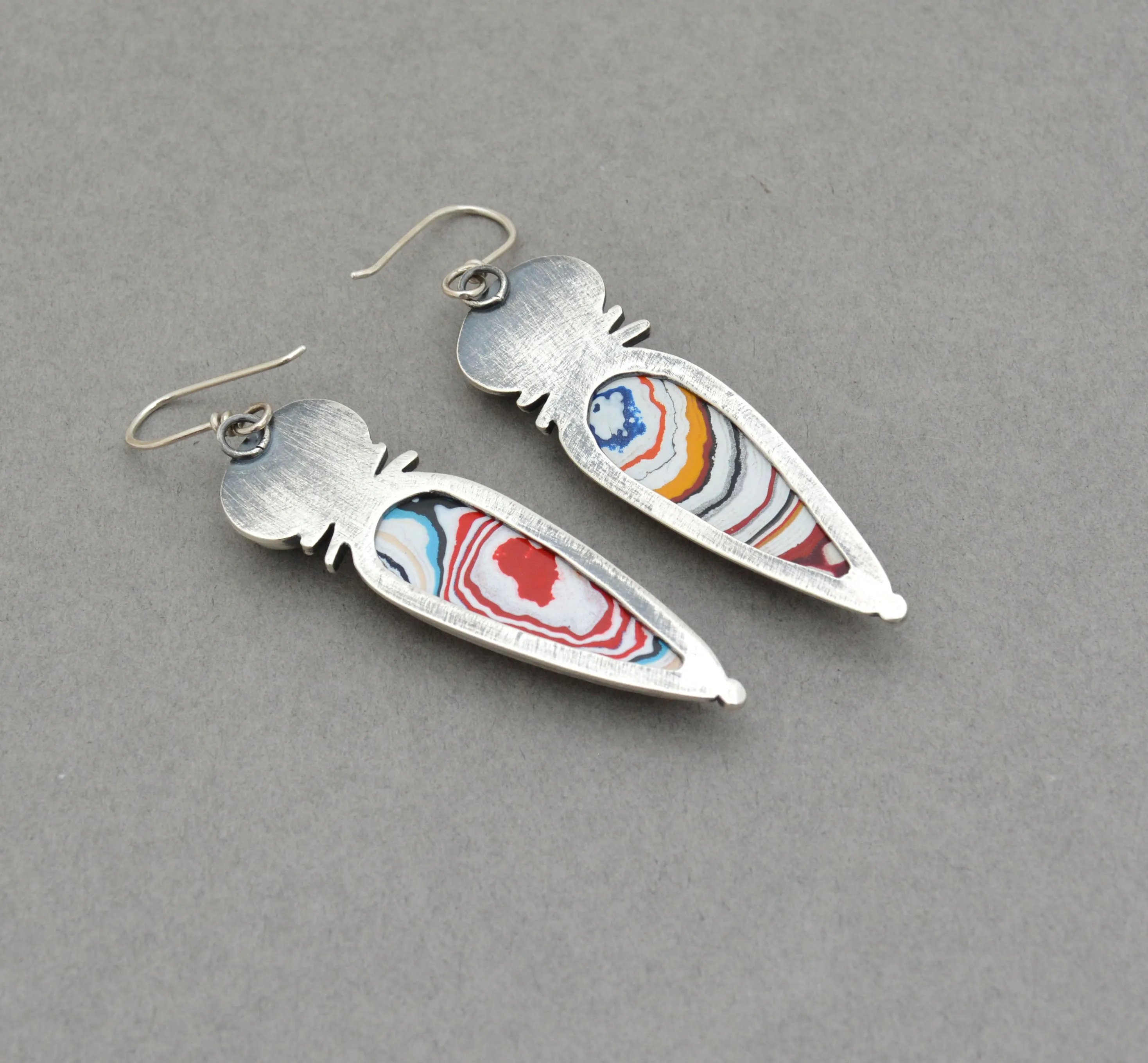 Kyanite and Fordite Dangle Earrings.