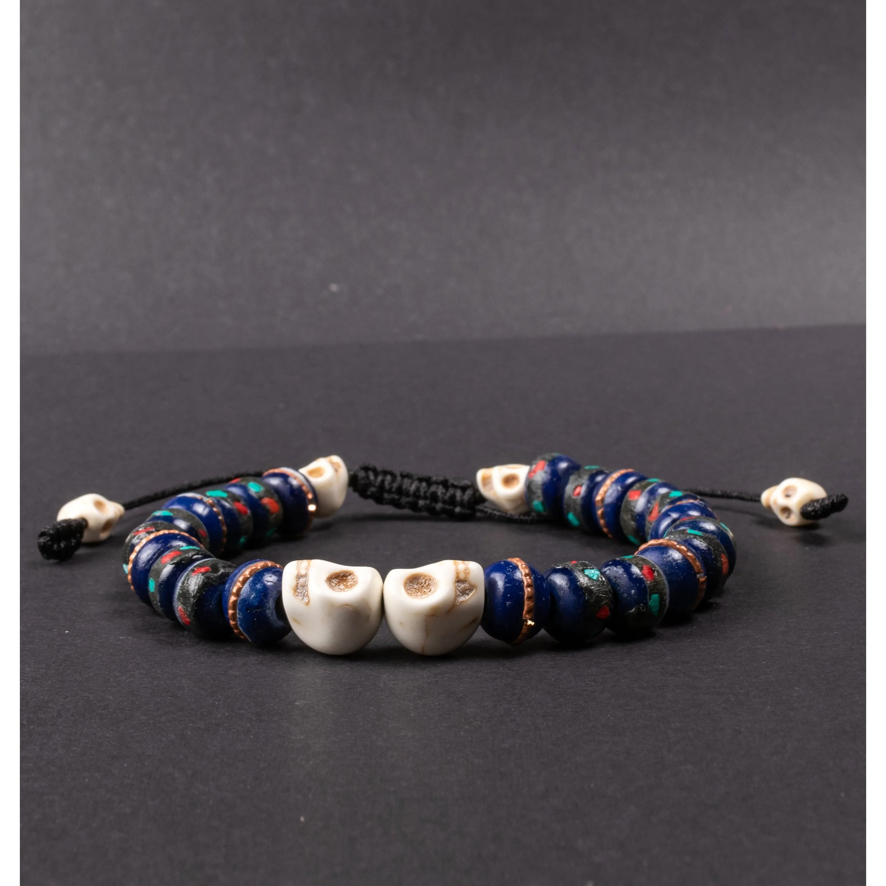 Lapis Inlaid Bone & Skull Impermanence Bracelet