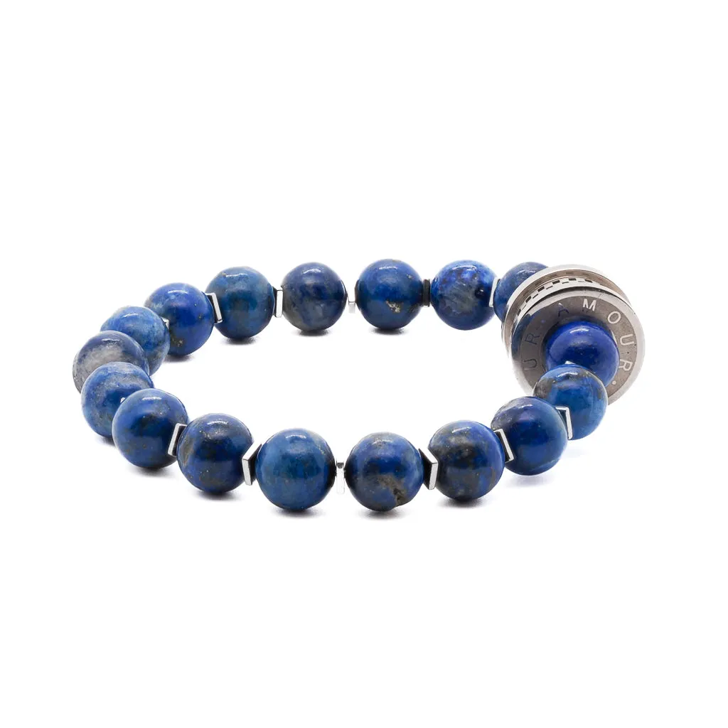 Lapis Lazuli Stone Silver Amor Beaded Bracelet