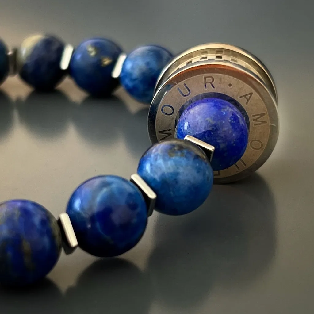 Lapis Lazuli Stone Silver Amor Beaded Bracelet