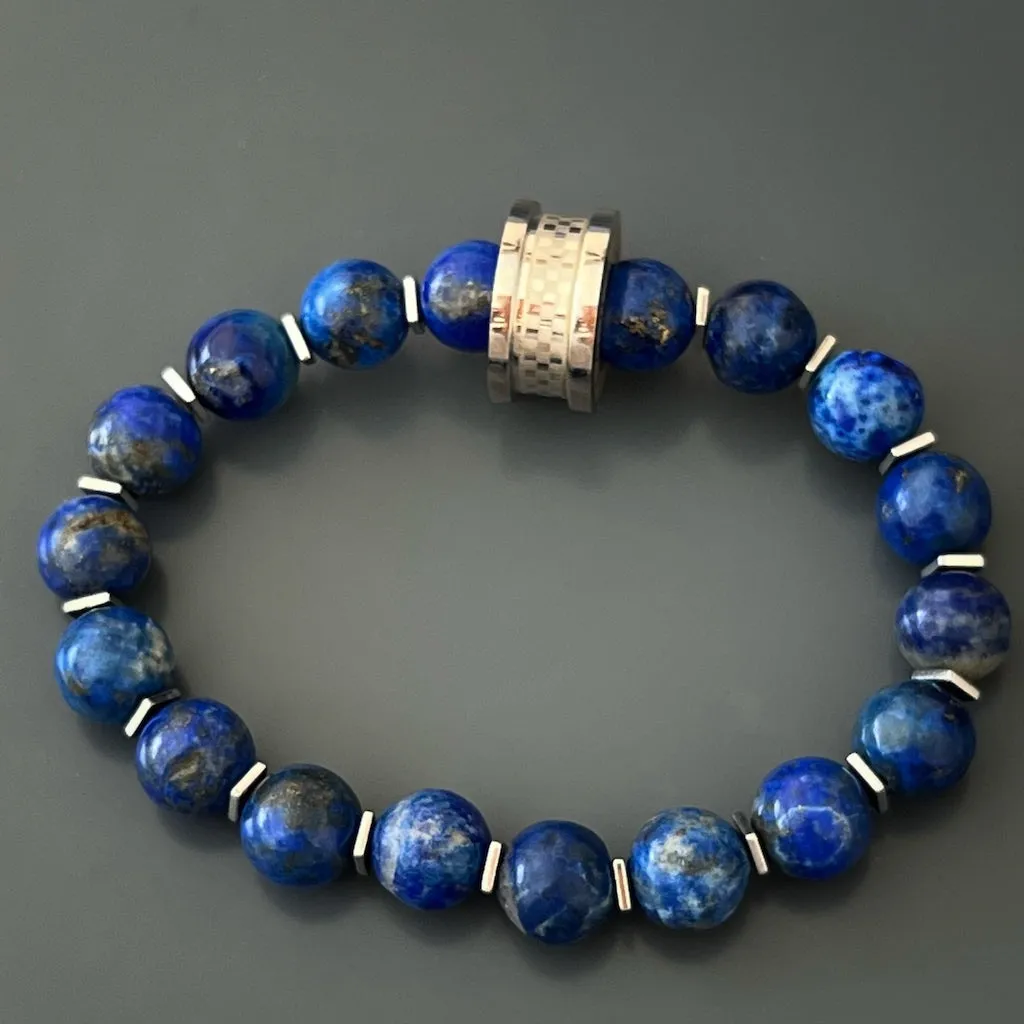 Lapis Lazuli Stone Silver Amor Beaded Bracelet