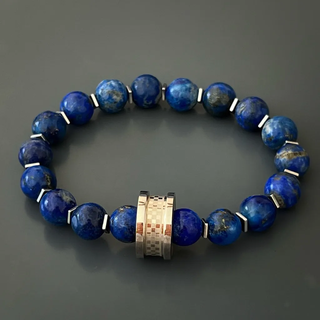 Lapis Lazuli Stone Silver Amor Beaded Bracelet