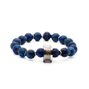 Lapis Lazuli Stone Silver Amor Beaded Bracelet