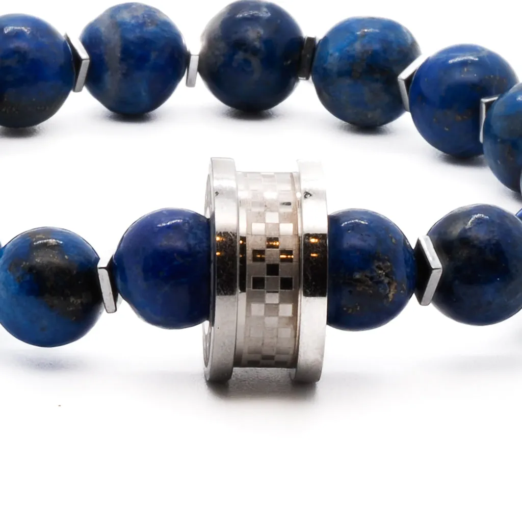 Lapis Lazuli Stone Silver Amor Beaded Bracelet