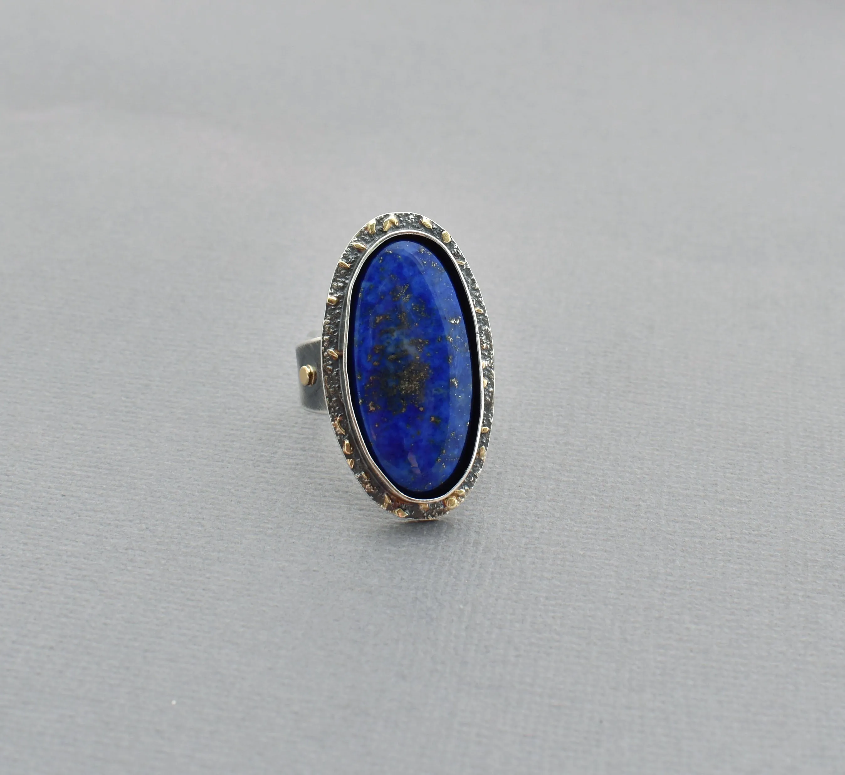 Lapis Ring. Vibrant and Heavily Textured OOAK Ring. Sized to Order.