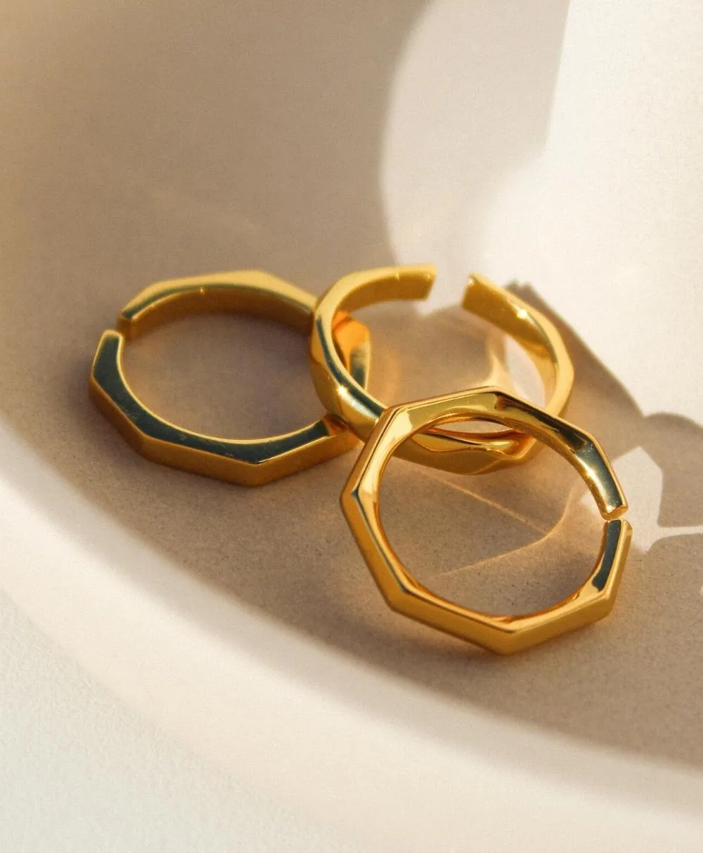 Lene Hex Ring 18ct Gold Plate
