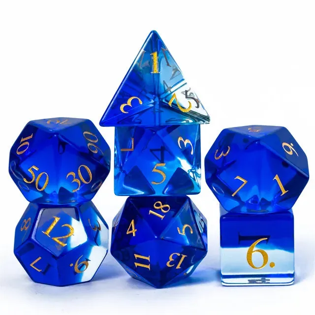 Level Up Premium Dice | Colorful Glaze Glass | Transparent Blue
