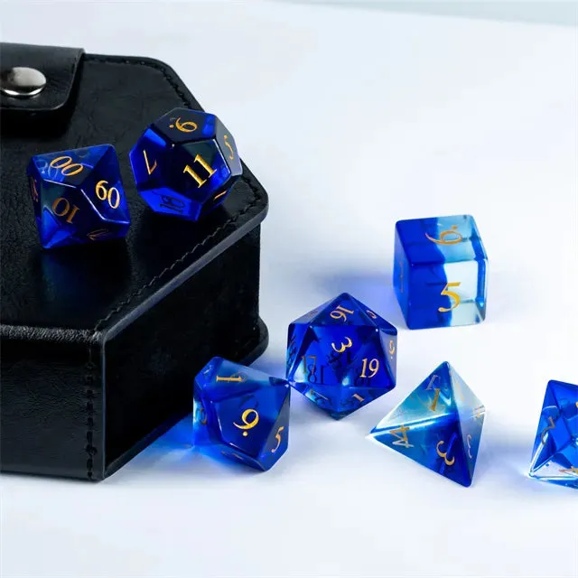 Level Up Premium Dice | Colorful Glaze Glass | Transparent Blue