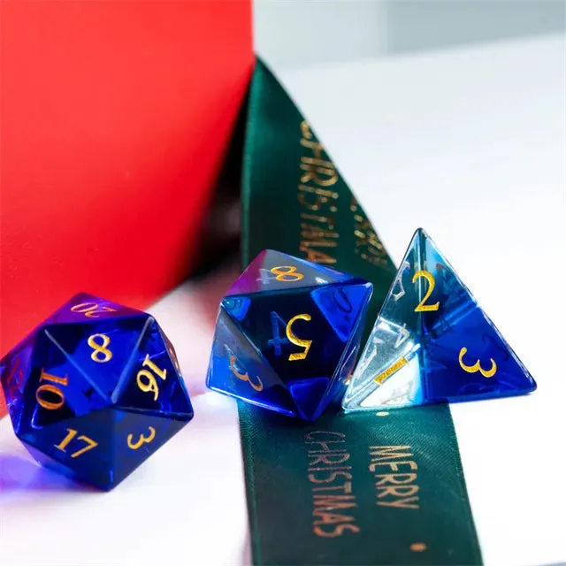 Level Up Premium Dice | Colorful Glaze Glass | Transparent Blue