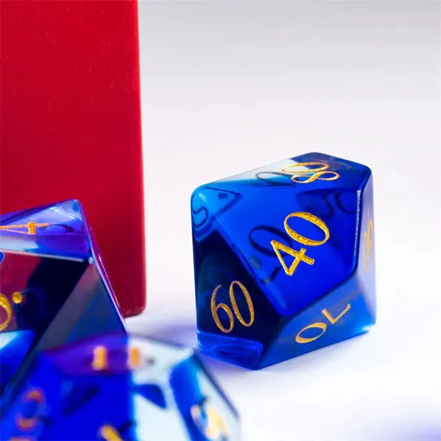 Level Up Premium Dice | Colorful Glaze Glass | Transparent Blue