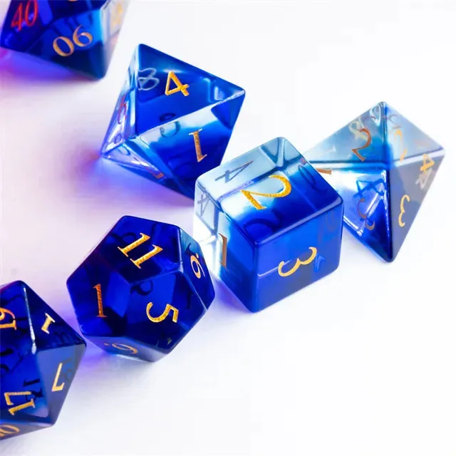 Level Up Premium Dice | Colorful Glaze Glass | Transparent Blue