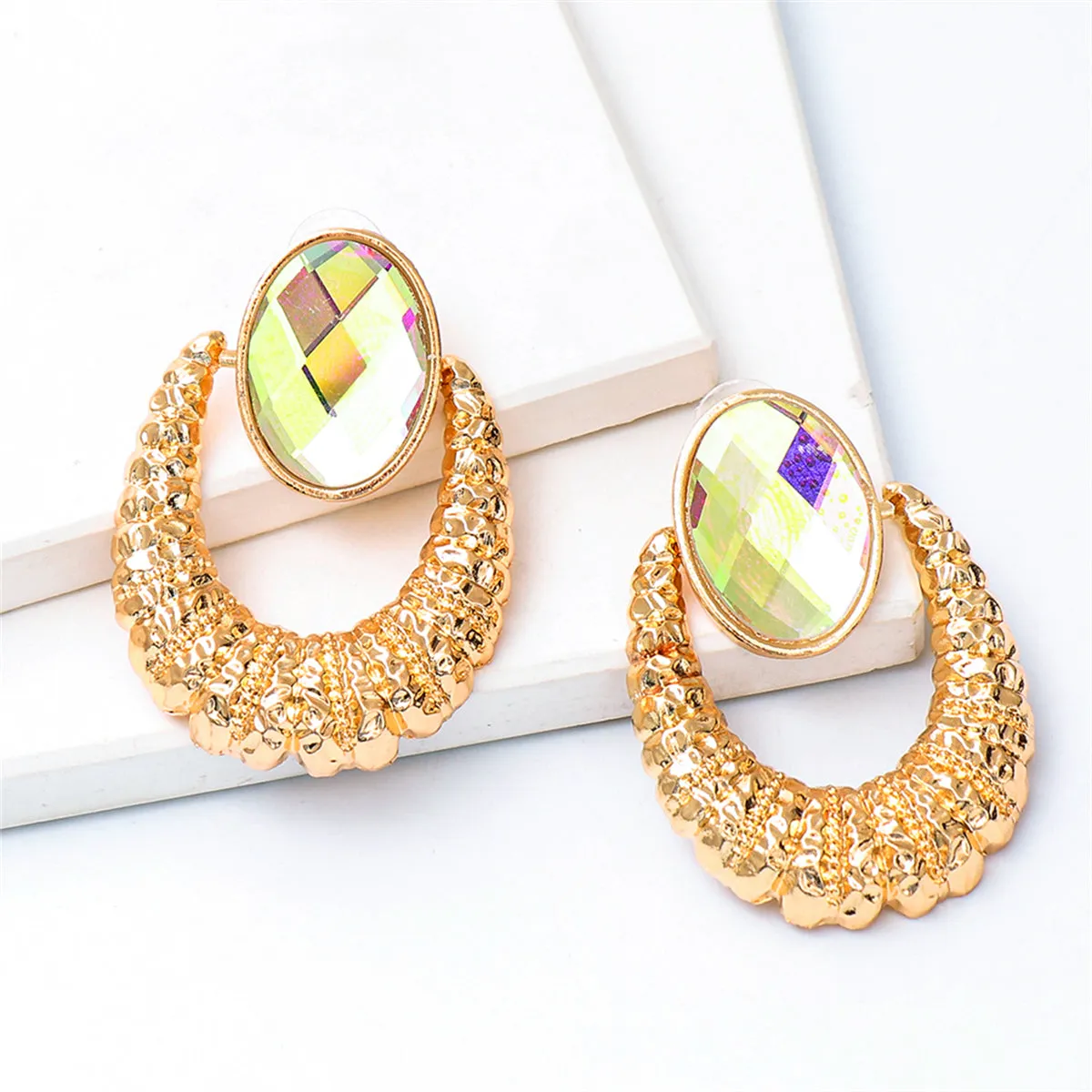 Light Green Oval Crystal & 18K Gold-Plated Catch Drop Earrings