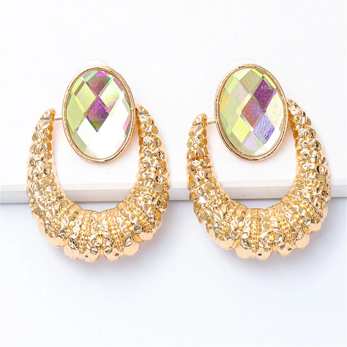 Light Green Oval Crystal & 18K Gold-Plated Catch Drop Earrings