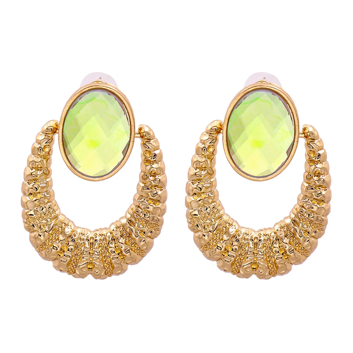 Light Green Oval Crystal & 18K Gold-Plated Catch Drop Earrings