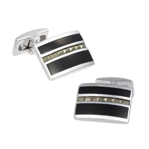 Linear Baguette Pattern Onyx Sterling Silver Cufflinks I Jan Leslie