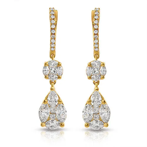 Long Dangling Pear Shape Diamond Earrings In 18k Yellow Gold