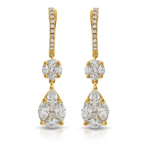 Long Dangling Pear Shape Diamond Earrings In 18k Yellow Gold