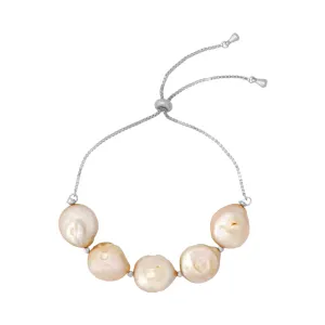 Lucia Pearl Pull Tie Bracelet - Silver
