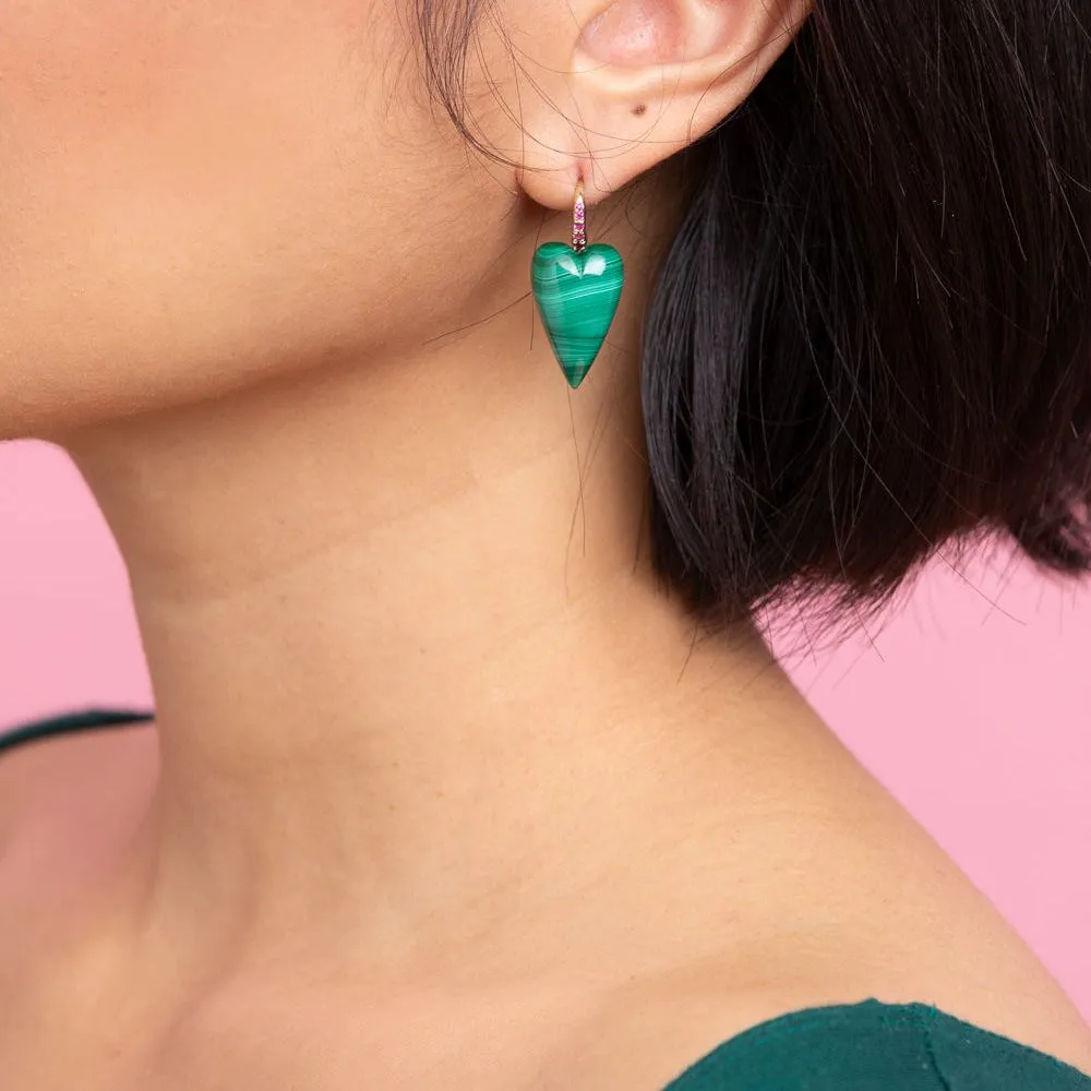 Malachite Heart Drop Earrings