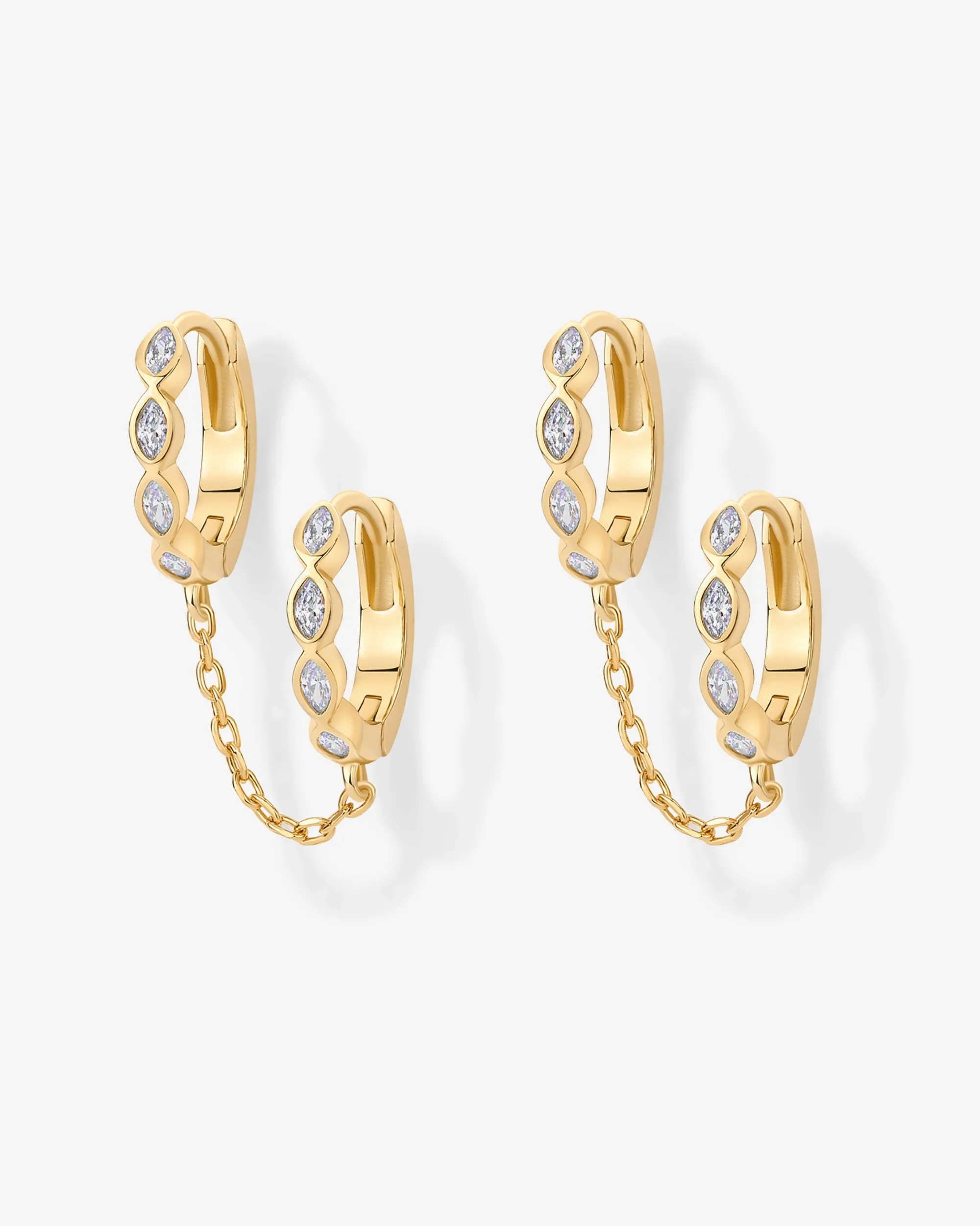 Marquise CZ Double Piercing Chain Huggie Hoop