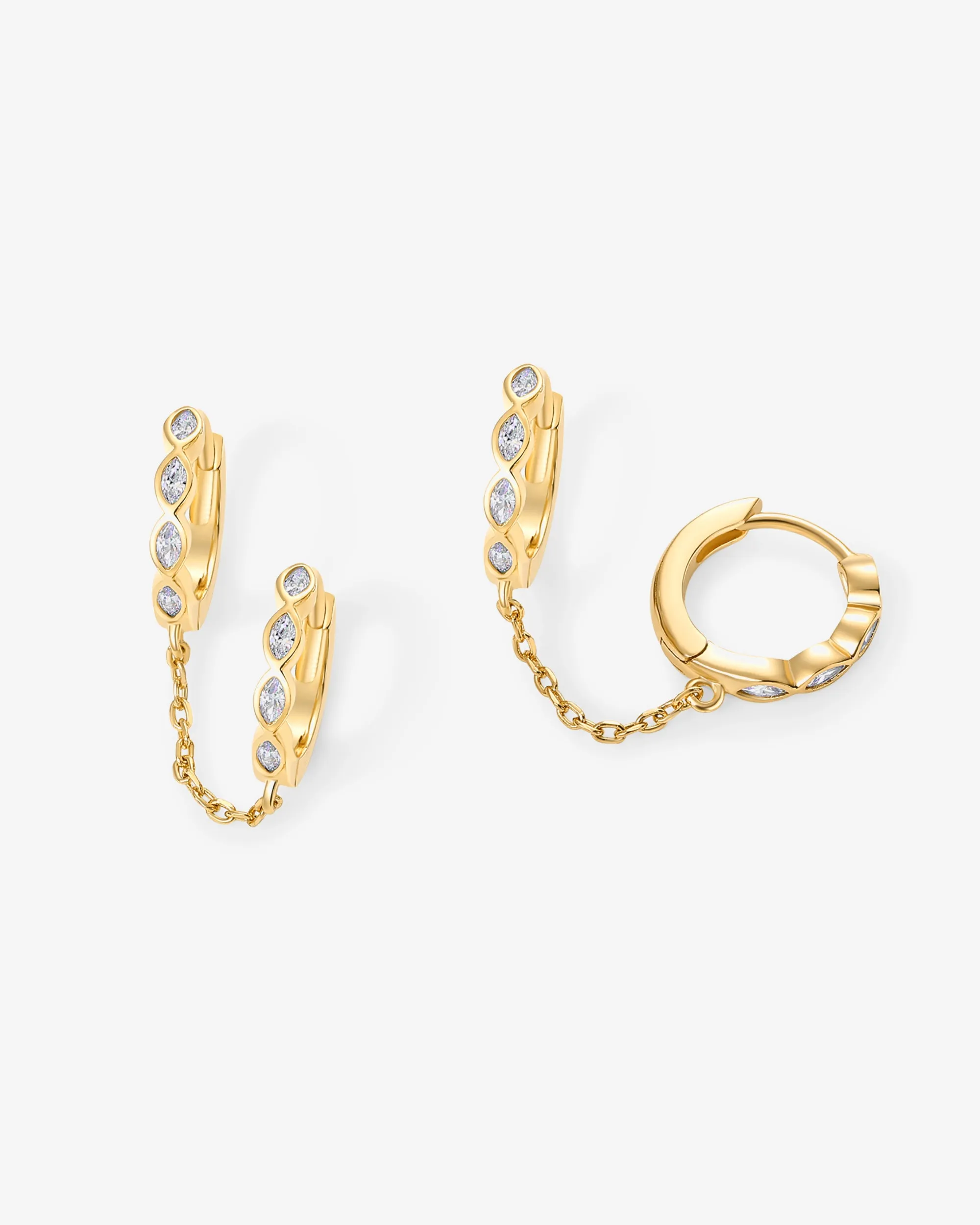 Marquise CZ Double Piercing Chain Huggie Hoop