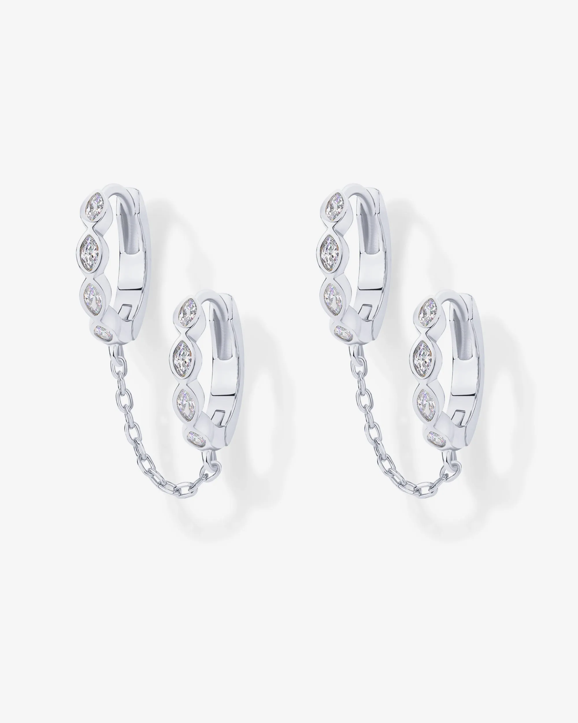Marquise CZ Double Piercing Chain Huggie Hoop