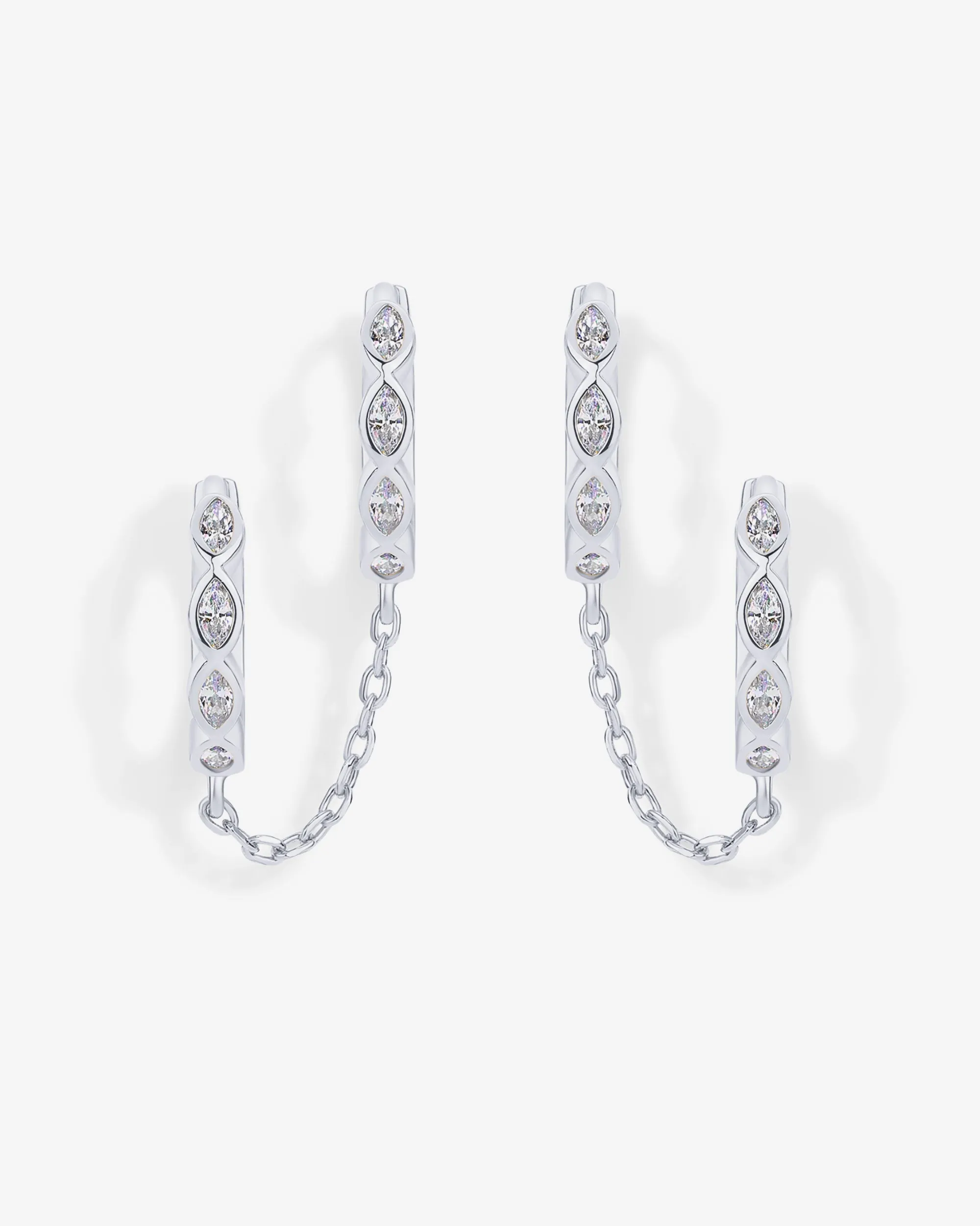 Marquise CZ Double Piercing Chain Huggie Hoop
