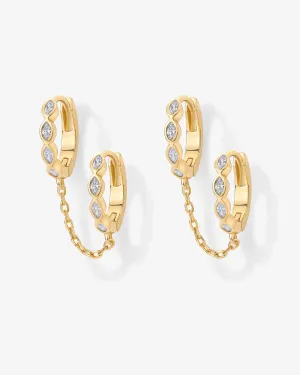 Marquise CZ Double Piercing Chain Huggie Hoop
