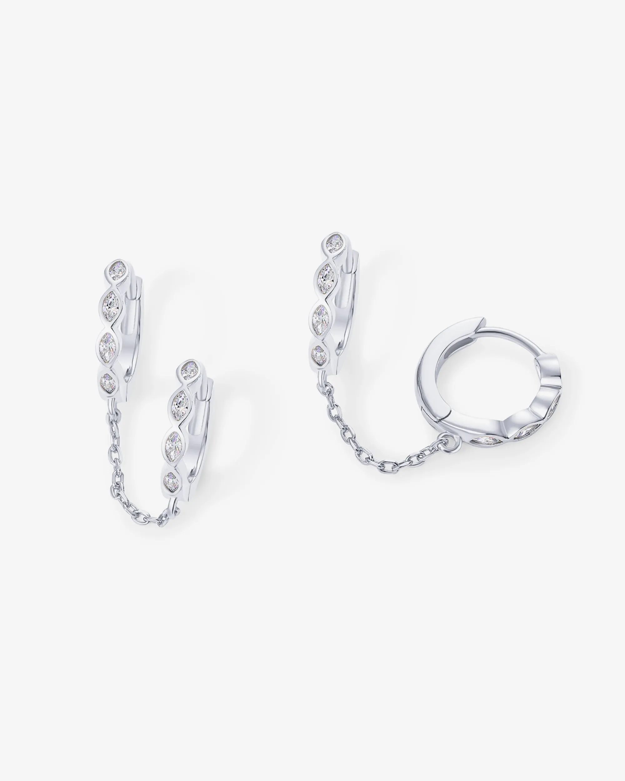 Marquise CZ Double Piercing Chain Huggie Hoop