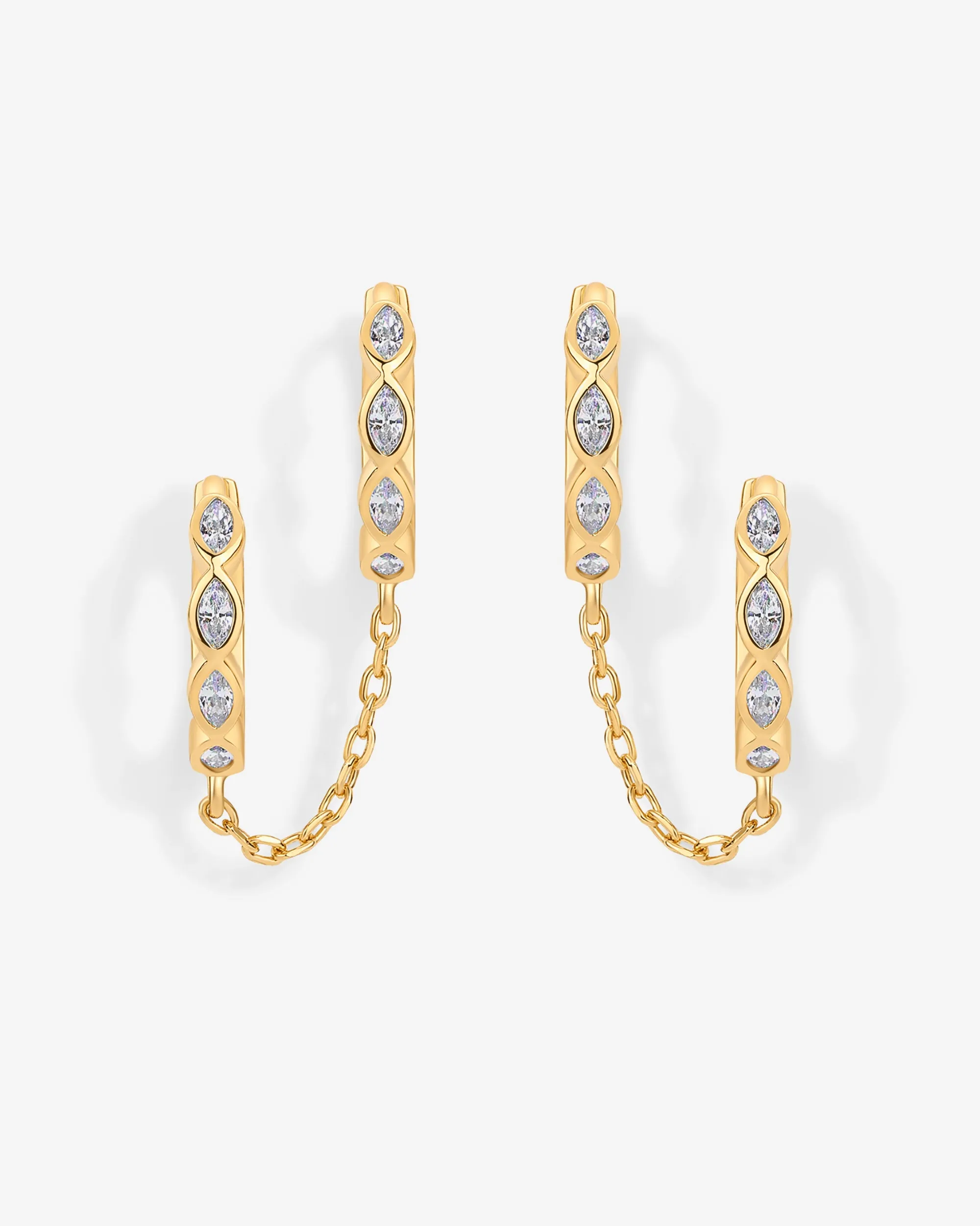 Marquise CZ Double Piercing Chain Huggie Hoop