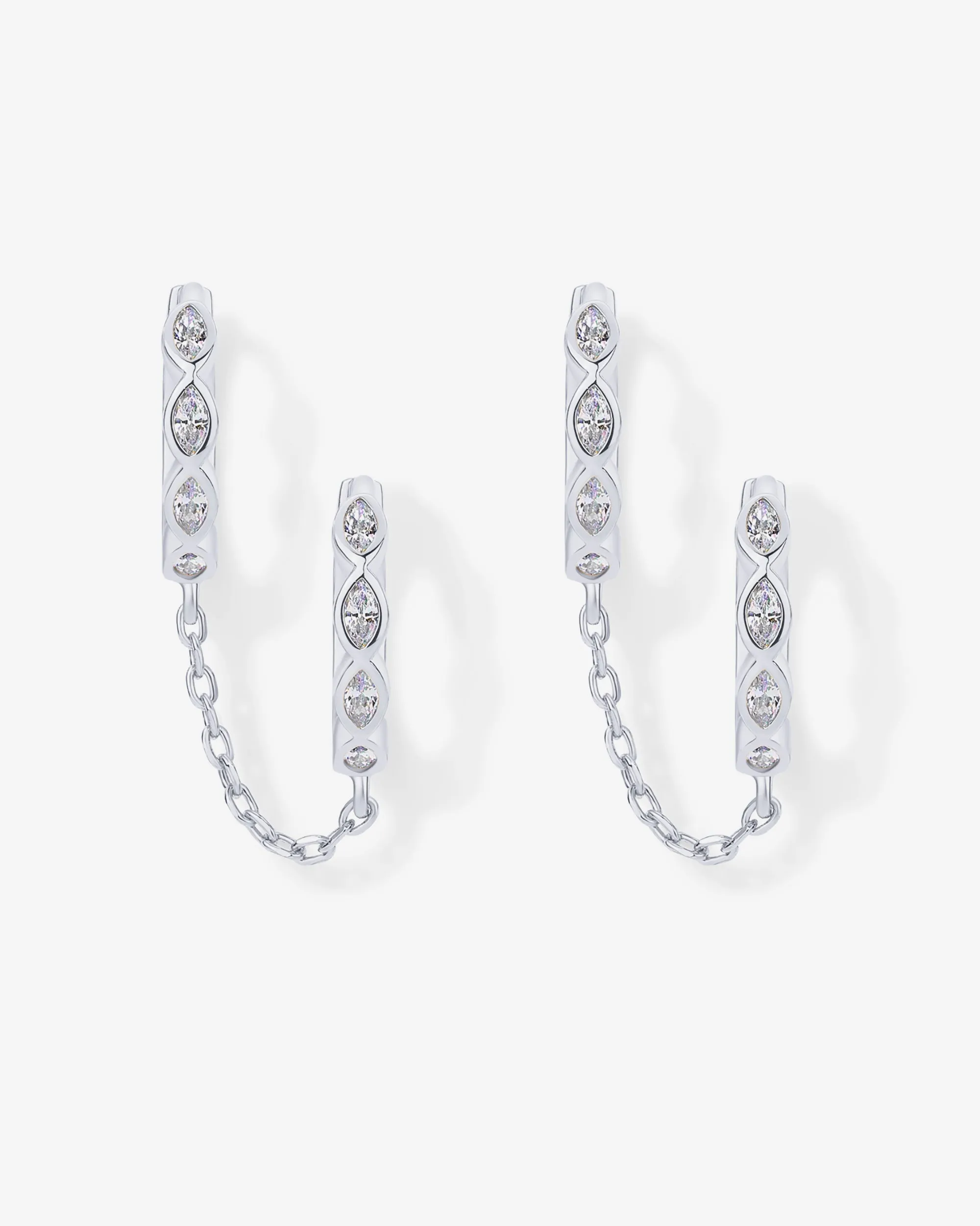 Marquise CZ Double Piercing Chain Huggie Hoop