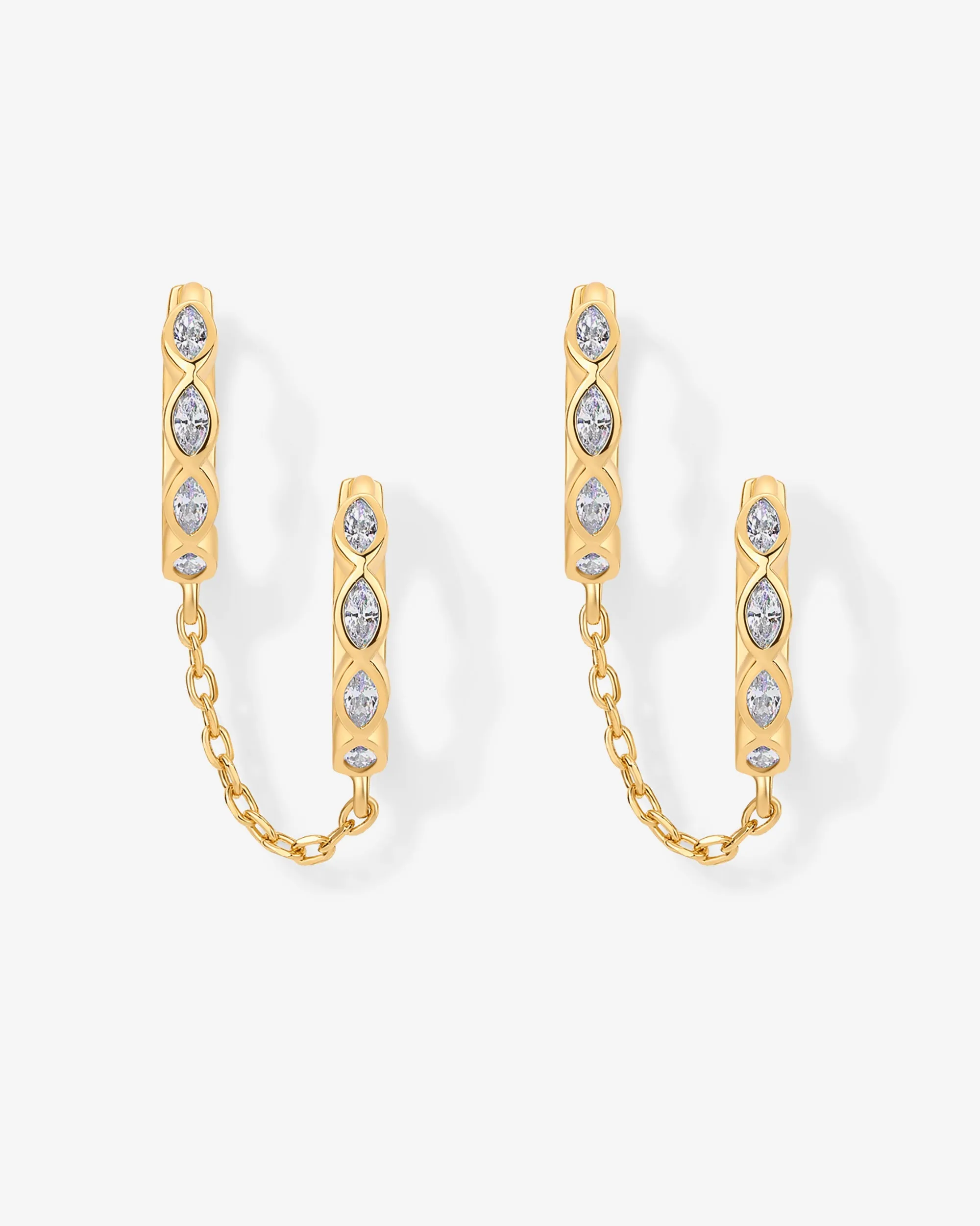 Marquise CZ Double Piercing Chain Huggie Hoop