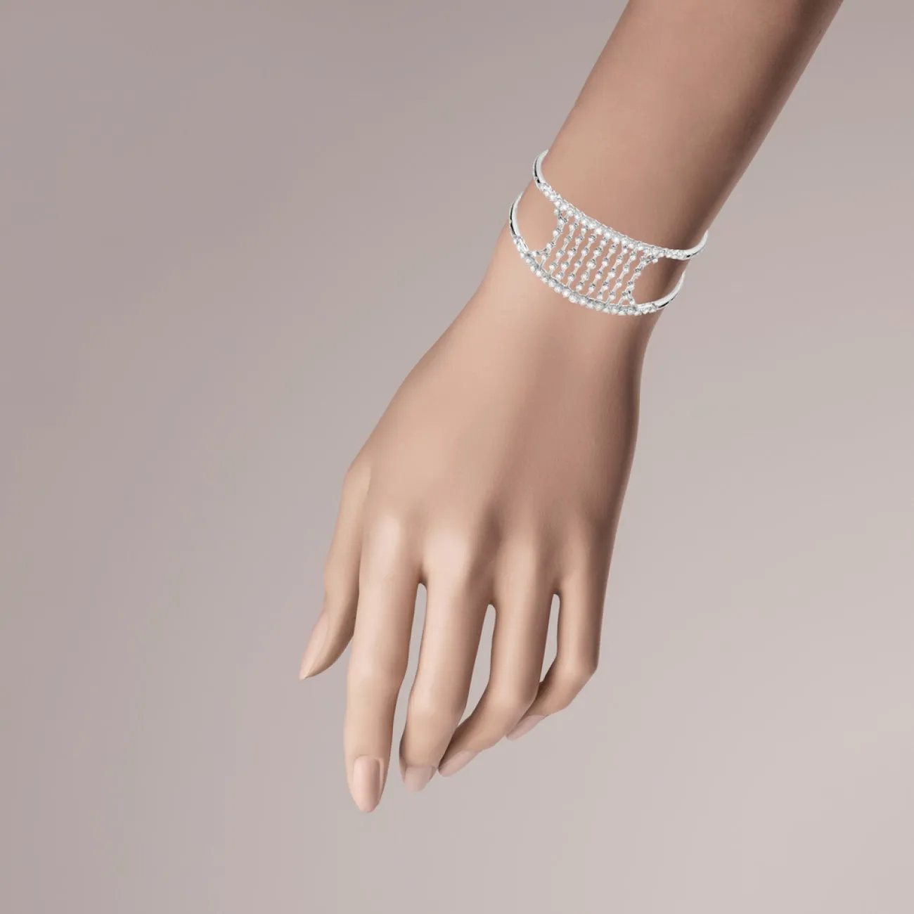 Maureen 18K White Gold Petite Sahara Cascading Diamonds Bangle Bracelet
