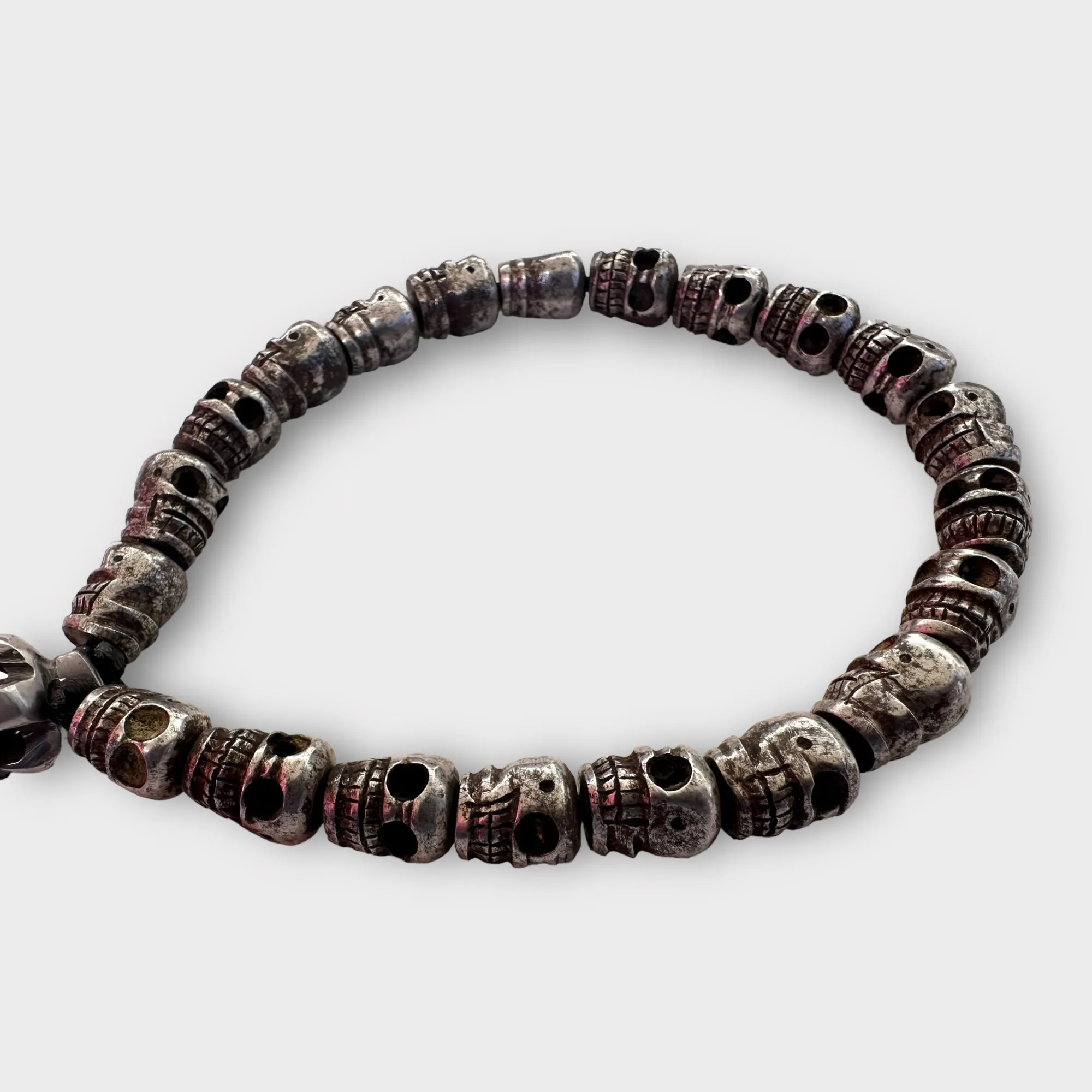 Metal Carved Skull Mala with katika
