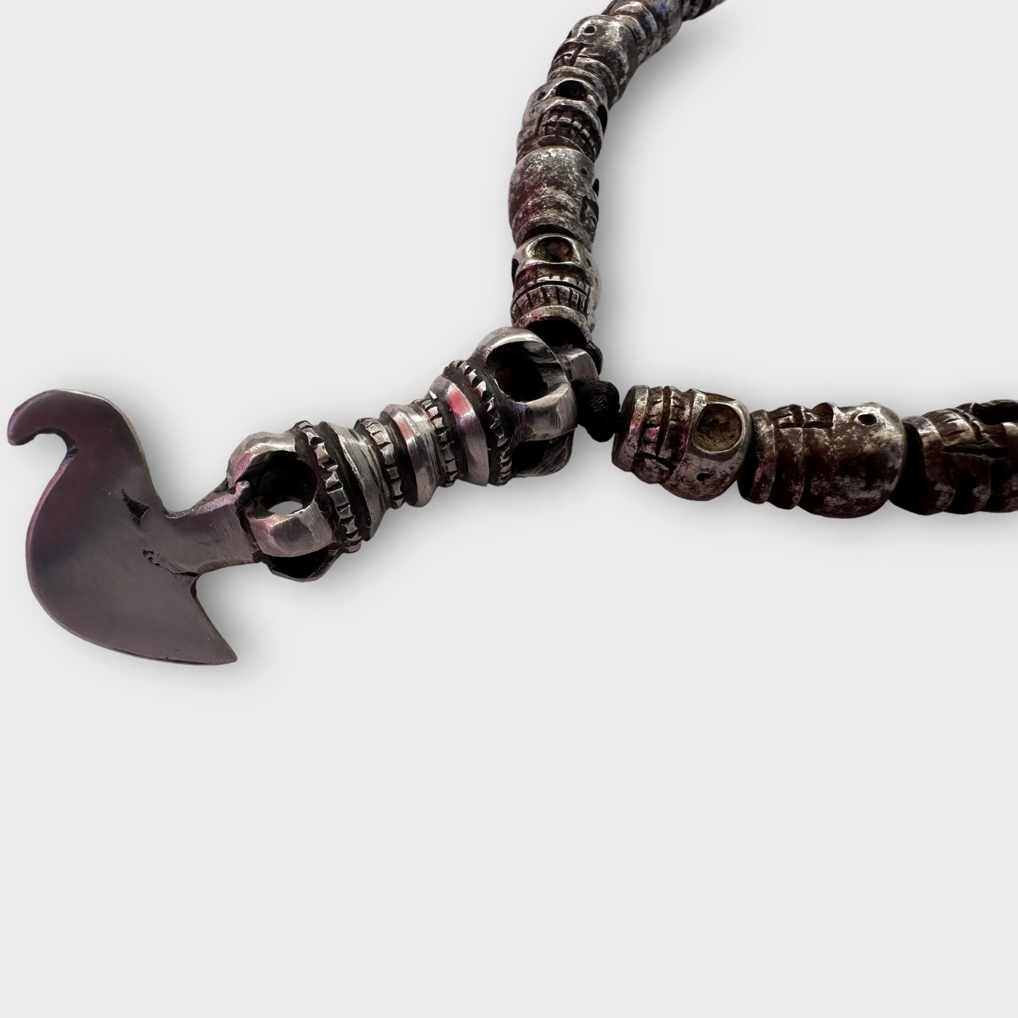 Metal Carved Skull Mala with katika