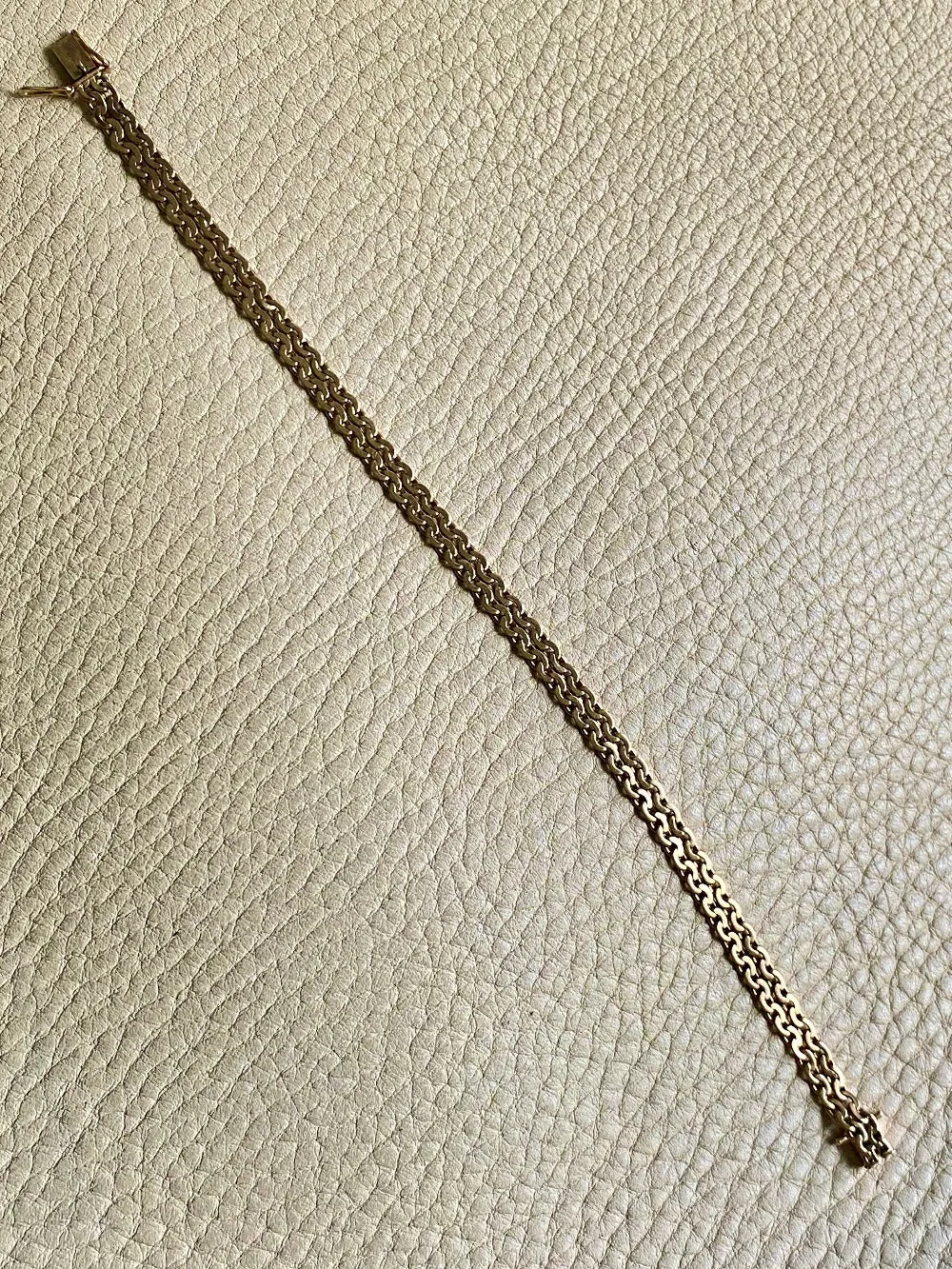 Midcentury era 14k gold Virola Link - Double strand bracelet - 7.25 inch length