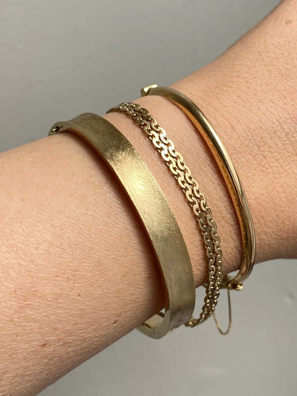 Midcentury era 14k gold Virola Link - Double strand bracelet - 7.25 inch length