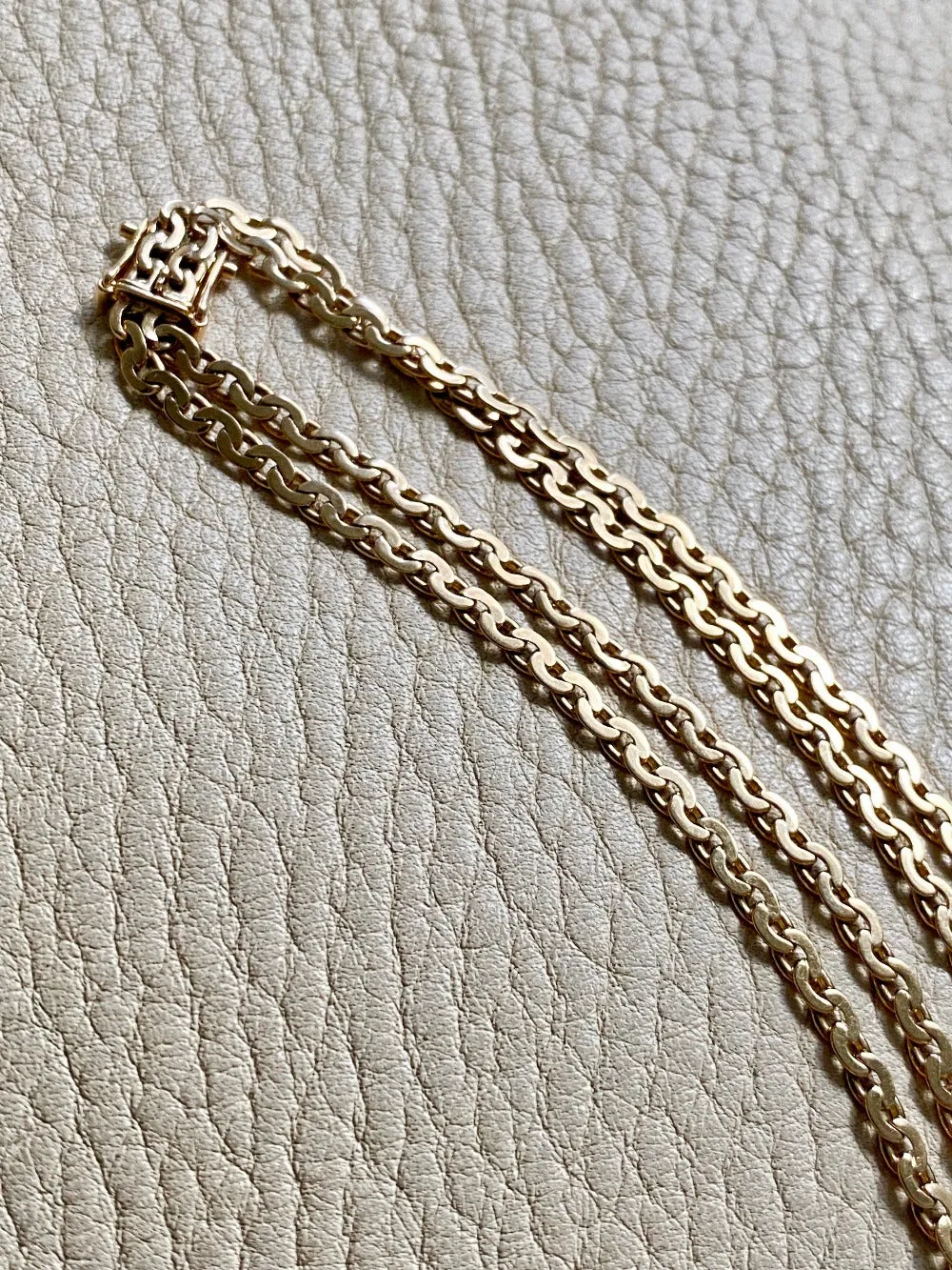 Midcentury era 14k gold Virola Link - Double strand bracelet - 7.25 inch length