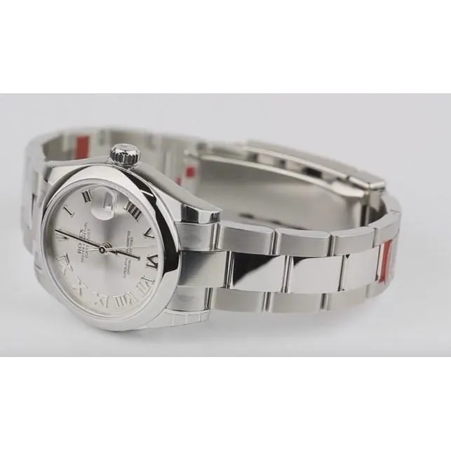 Midsize Rolexdatejust Watch Gray Roman Dial Oyster Bracelet Ss