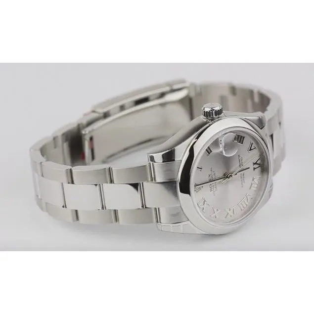 Midsize Rolexdatejust Watch Gray Roman Dial Oyster Bracelet Ss