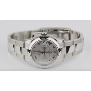 Midsize Rolexdatejust Watch Gray Roman Dial Oyster Bracelet Ss