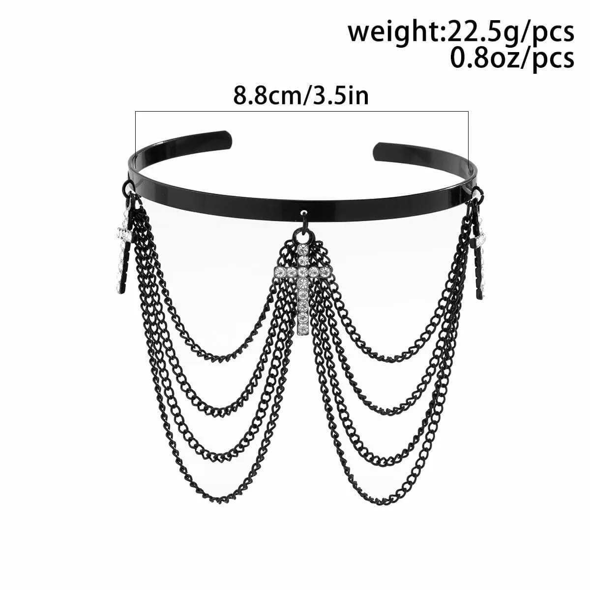 Minimalist Layered CZ Inlaid Cross Chain Tassel Arm Cuff